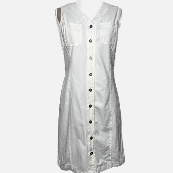 RAFAELLA WHITE DENIM BUTTON FRONT DRESS size 4 - Picture 1 of 8